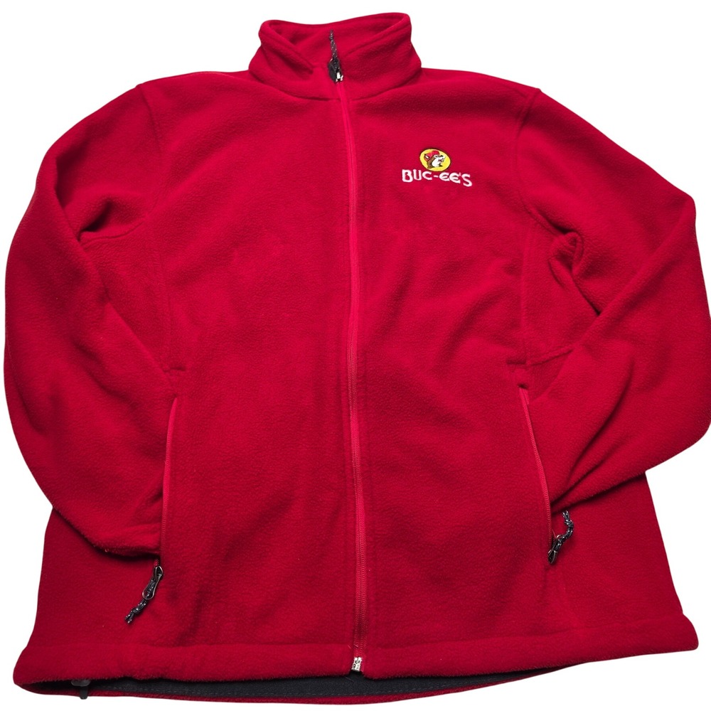 Buc-ee's Port Authority Red Fleece Jacket Full Zip Mens Medium Texas Logo